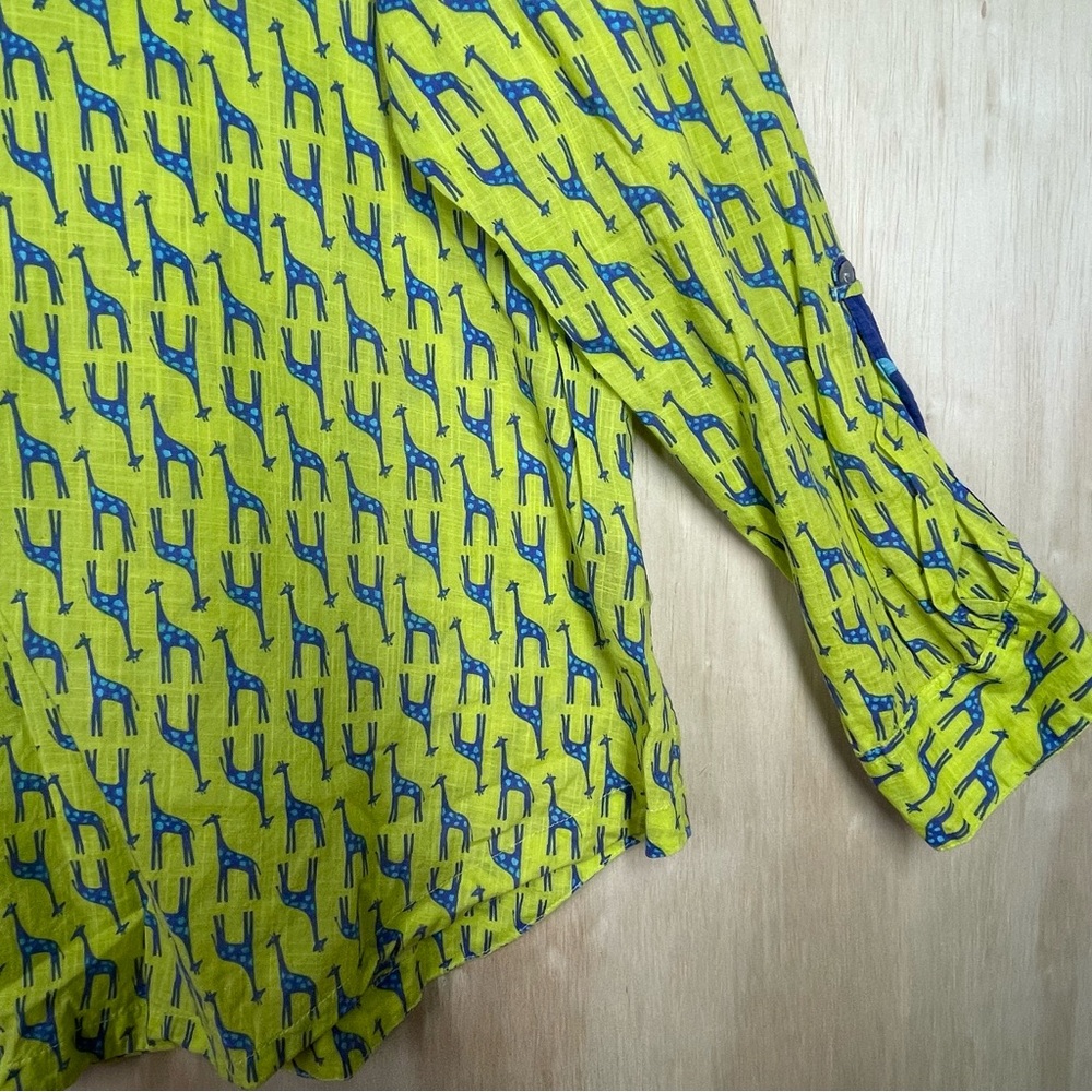 Casual Studio India Button Front Blouse Long Sleeve Collared Giraffe Print Sz XL - Picture 6 of 9